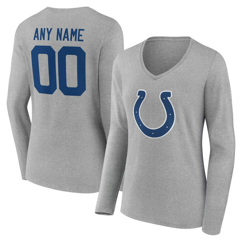 Women's Team Authentic Personalized Name & Number Long Sleeve V-Neck T-Shirt - Indianapolis Colts