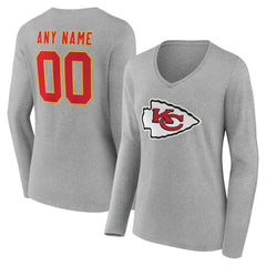 Women's Team Authentic Personalized Name & Number Long Sleeve V-Neck T-Shirt - Kansas City Chiefs