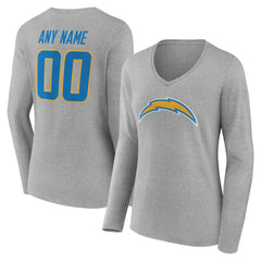 Women's Team Authentic Personalized Name & Number Long Sleeve V-Neck T-Shirt - Los Angeles Chargers