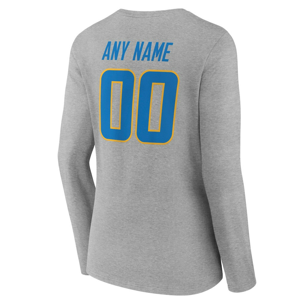 Women's Team Authentic Personalized Name & Number Long Sleeve V-Neck T-Shirt - Los Angeles Chargers