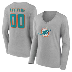 Women's Team Authentic Personalized Name & Number Long Sleeve V-Neck T-Shirt - Miami Dolphins