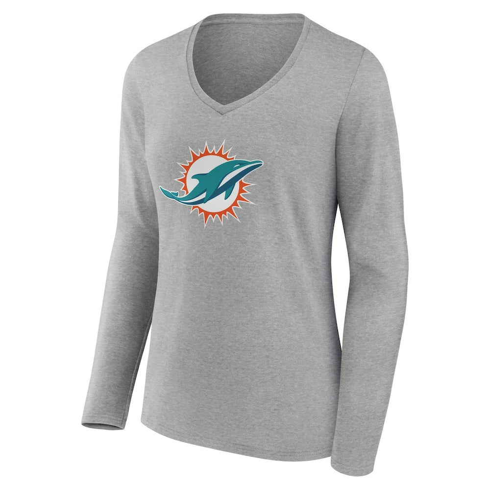 Women's Team Authentic Personalized Name & Number Long Sleeve V-Neck T-Shirt - Miami Dolphins