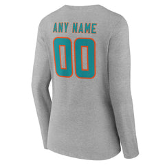Women's Team Authentic Personalized Name & Number Long Sleeve V-Neck T-Shirt - Miami Dolphins
