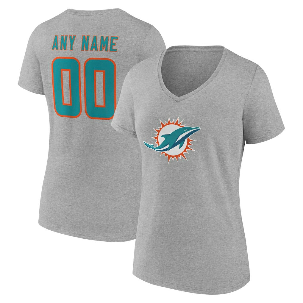 Women's Team Authentic Personalized Name & Number V-Neck T-Shirt - Miami Dolphins