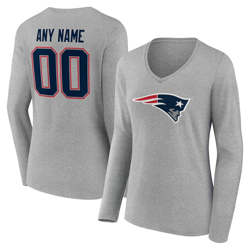 Women's Team Authentic Personalized Name & Number Long Sleeve V-Neck T-Shirt - New England Patriots