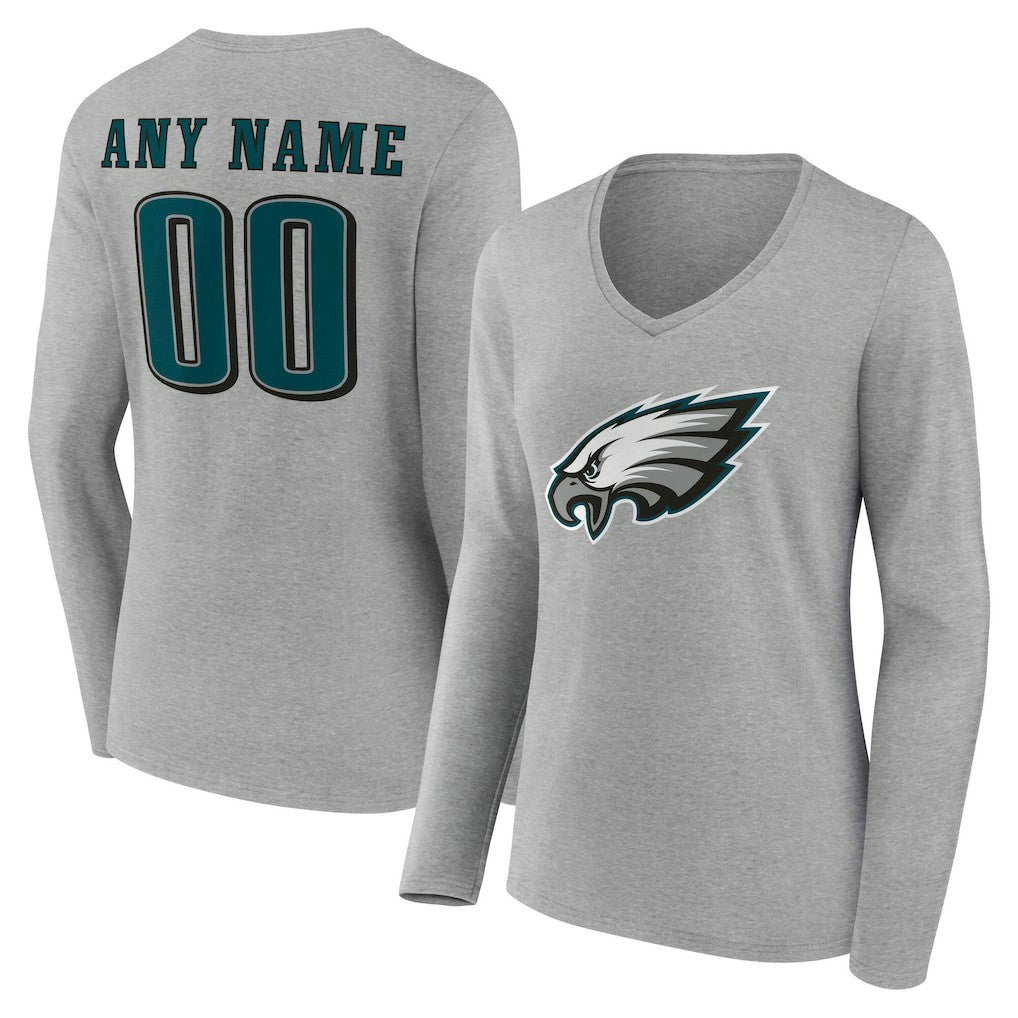 Women's Team Authentic Personalized Name & Number Long Sleeve V-Neck T-Shirt - Philadelphia Eagles