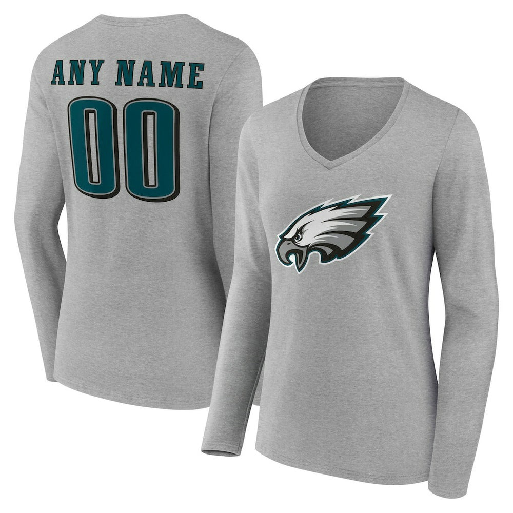 Women's Team Authentic Personalized Name & Number Long Sleeve V-Neck T-Shirt - Philadelphia Eagles