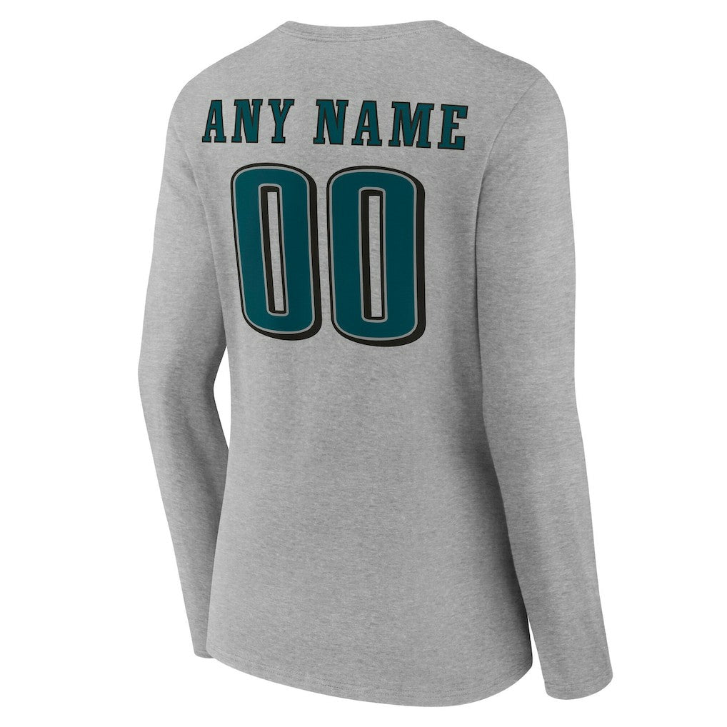 Women's Team Authentic Personalized Name & Number Long Sleeve V-Neck T-Shirt - Philadelphia Eagles