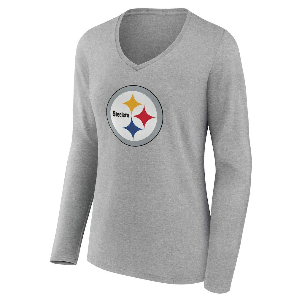 Women's Team Authentic Personalized Name & Number Long Sleeve V-Neck T-Shirt - Pittsburgh Steelers