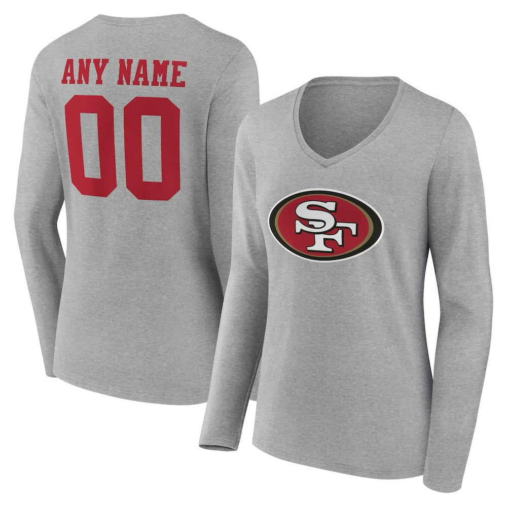 Women's Team Authentic Personalized Name & Number Long Sleeve V-Neck T-Shirt - San Francisco 49ers