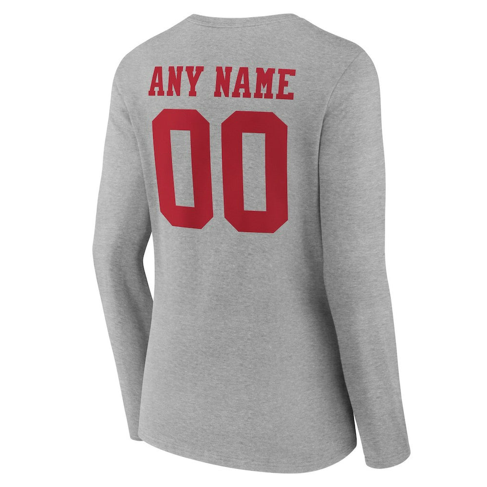 Women's Team Authentic Personalized Name & Number Long Sleeve V-Neck T-Shirt - San Francisco 49ers