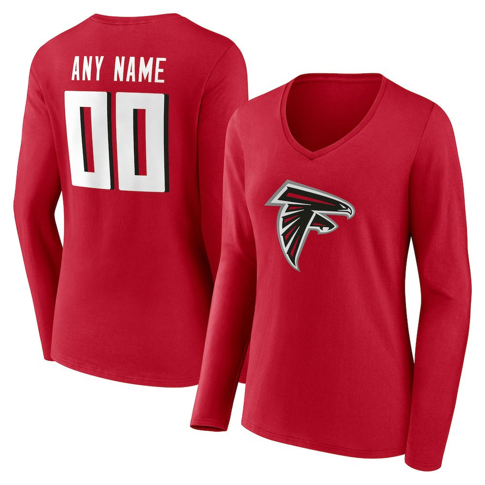 Women's Team Authentic Personalized Name & Number Long Sleeve V-Neck T-Shirt - Atlanta Falcons
