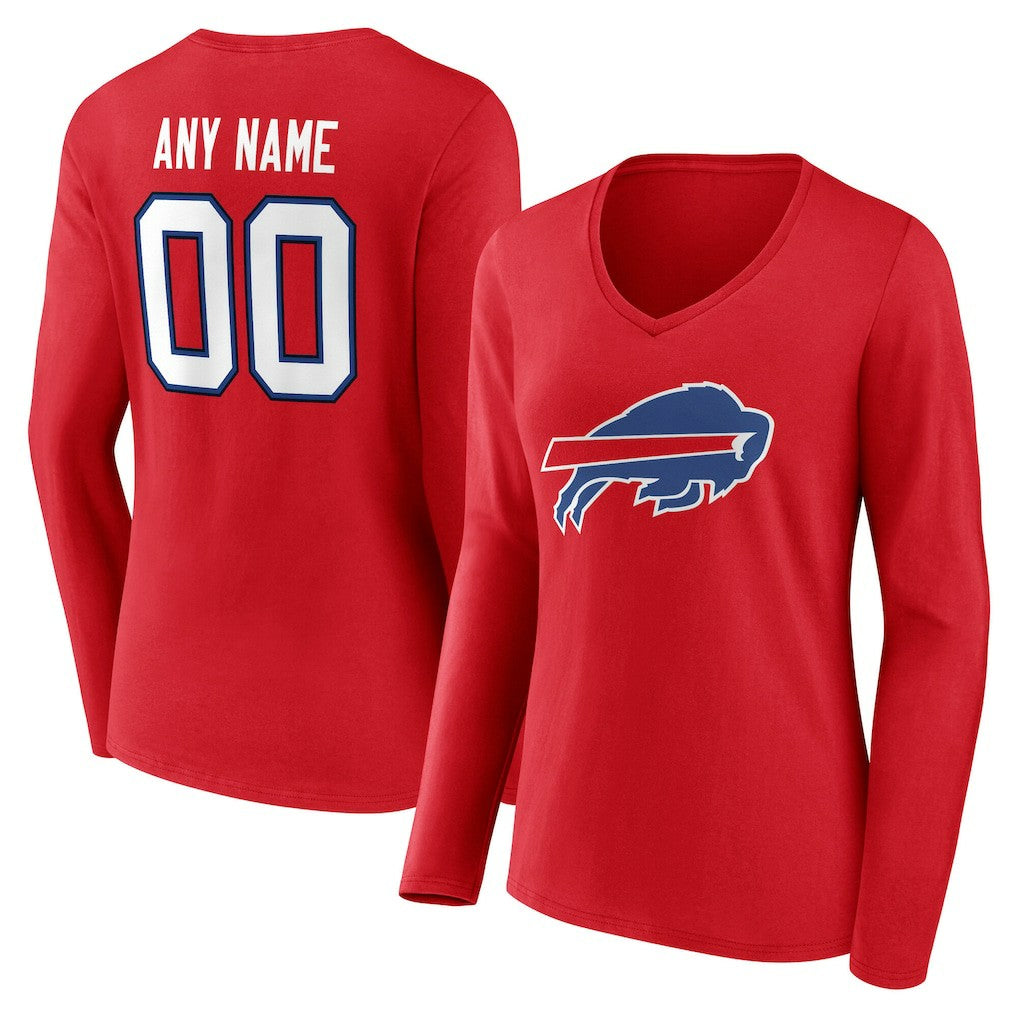 Women's Team Authentic Personalized Name & Number Long Sleeve V-Neck T-Shirt - Buffalo Bills