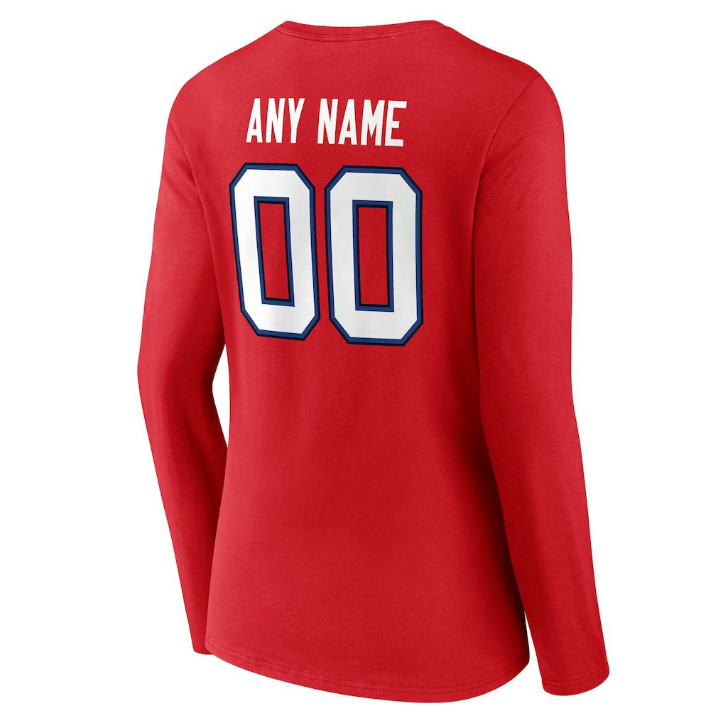 Women's Team Authentic Personalized Name & Number Long Sleeve V-Neck T-Shirt - Buffalo Bills