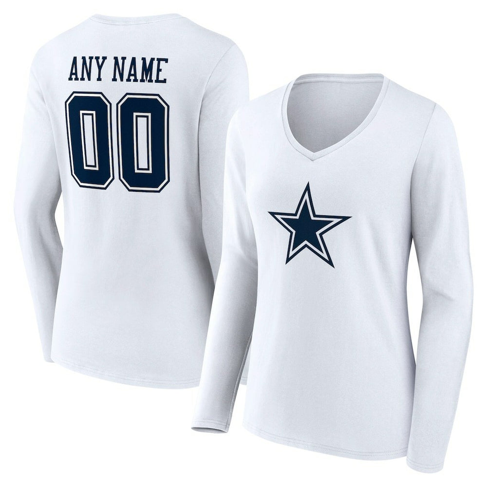 Women's Team Authentic Personalized Name & Number Long Sleeve V-Neck T-Shirt - Dallas Cowboys