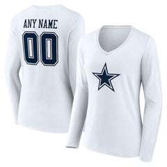 Women's Team Authentic Personalized Name & Number Long Sleeve V-Neck T-Shirt - Dallas Cowboys