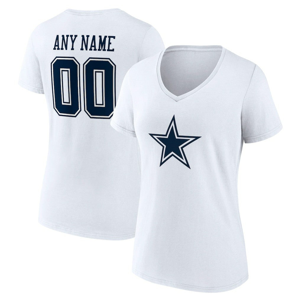 Women's Team Authentic Personalized Name & Number V-Neck T-Shirt - Dallas Cowboys