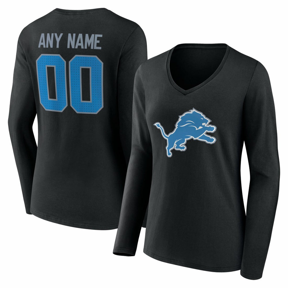 Women's Team Authentic Personalized Name & Number Long Sleeve V-Neck T-Shirt - Detroit Lions