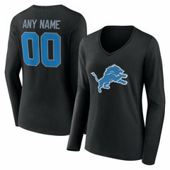 Women's Team Authentic Personalized Name & Number Long Sleeve V-Neck T-Shirt - Detroit Lions