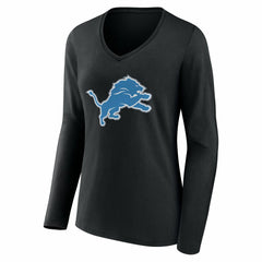 Women's Team Authentic Personalized Name & Number Long Sleeve V-Neck T-Shirt - Detroit Lions