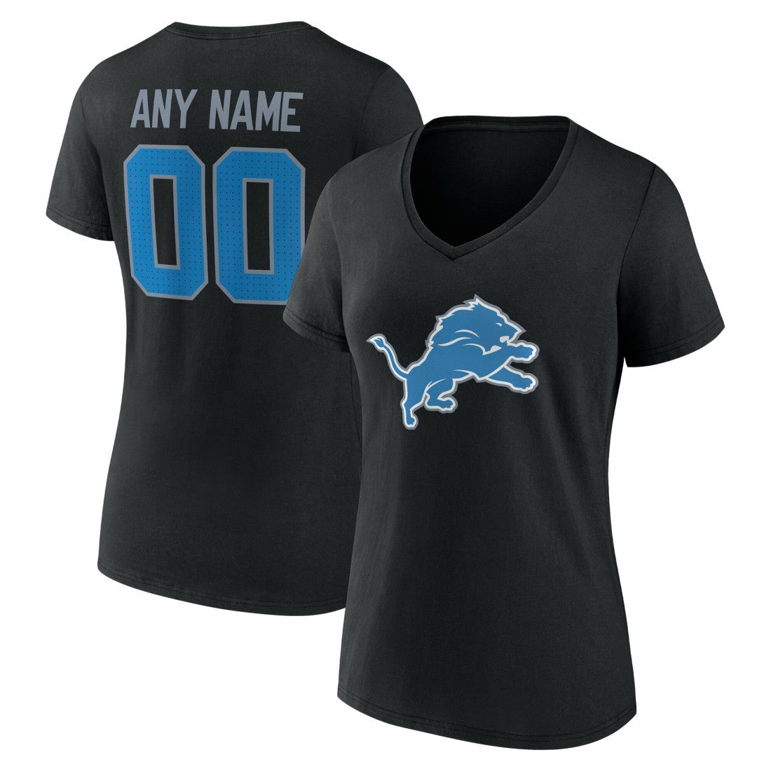 Women's Team Authentic Personalized Name & Number V-Neck T-Shirt - Detroit Lions