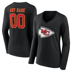 Women's Team Authentic Personalized Name & Number Long Sleeve V-Neck T-Shirt - Kansas City Chiefs