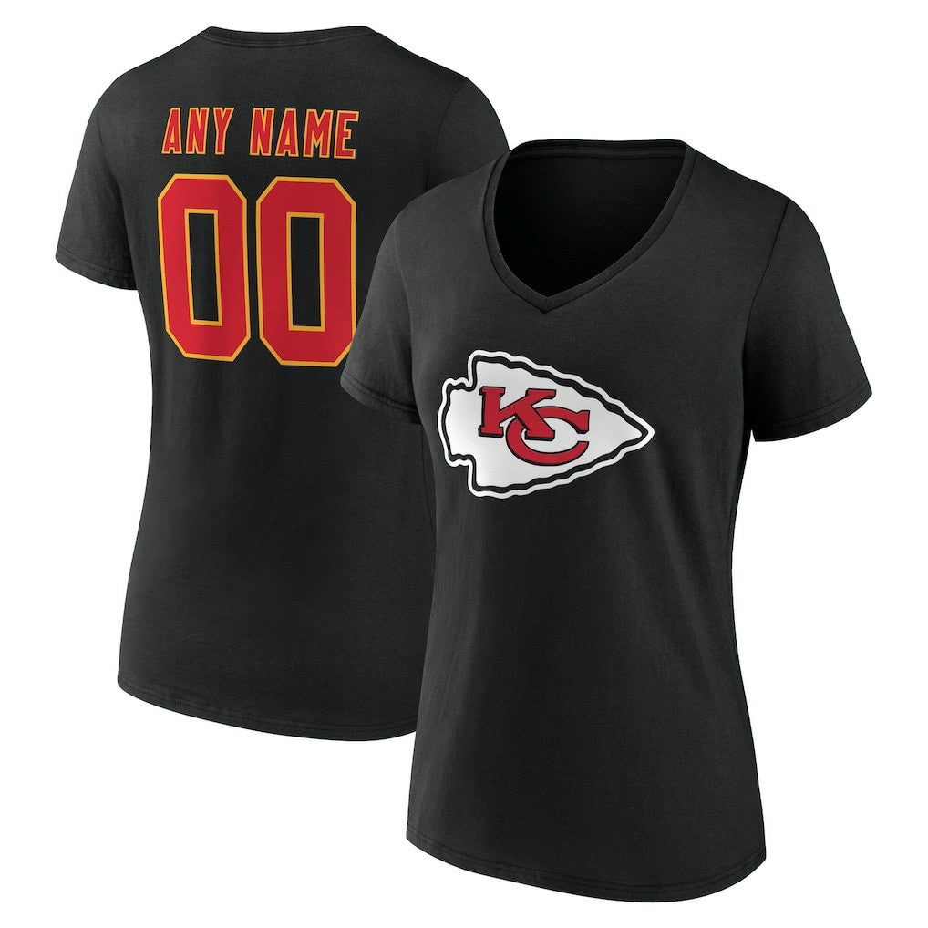 Women's Team Authentic Personalized Name & Number V-Neck T-Shirt - Kansas City Chiefs