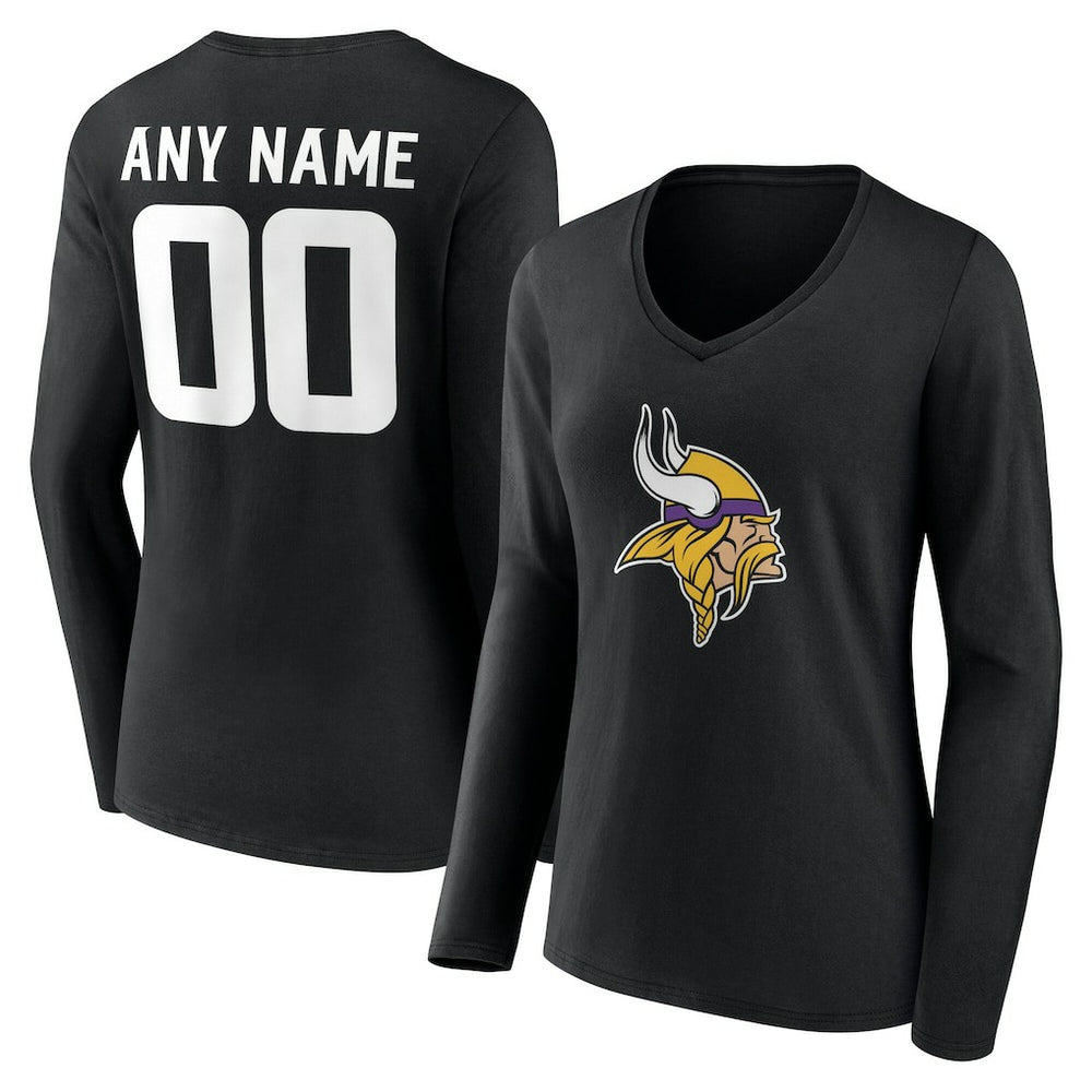 Women's Team Authentic Personalized Name & Number Long Sleeve V-Neck T-Shirt - Minnesota Vikings