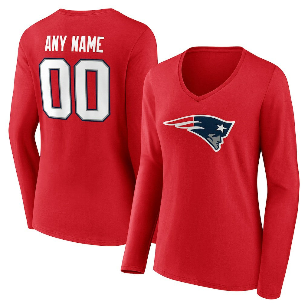 Women's Team Authentic Personalized Name & Number Long Sleeve V-Neck T-Shirt - New England Patriots