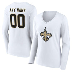 Women's Team Authentic Personalized Name & Number Long Sleeve V-Neck T-Shirt - New Orleans Saints