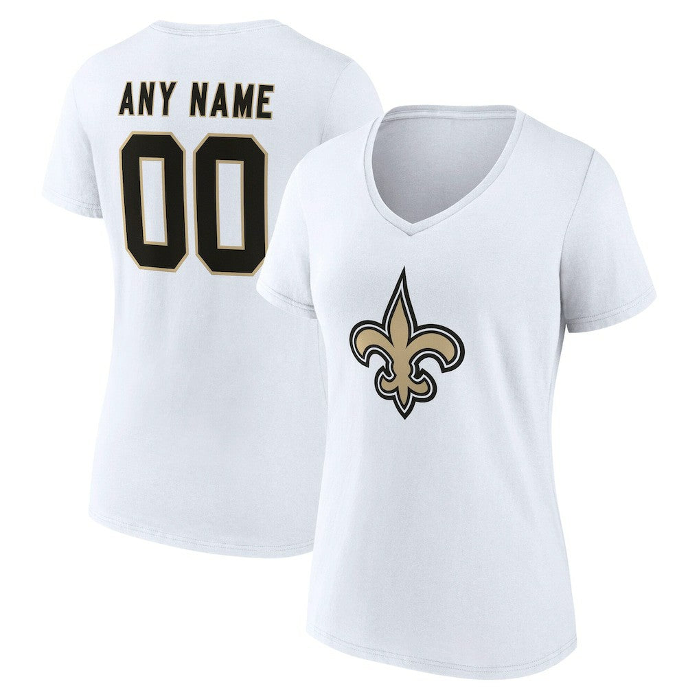 Women's Team Authentic Personalized Name & Number V-Neck T-Shirt - New Orleans Saints