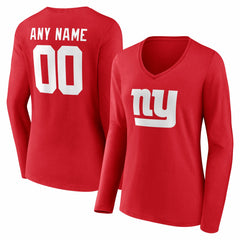 Women's Team Authentic Personalized Name & Number Long Sleeve V-Neck T-Shirt - New York Giants