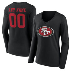 Women's Team Authentic Personalized Name & Number Long Sleeve V-Neck T-Shirt - San Francisco 49ers