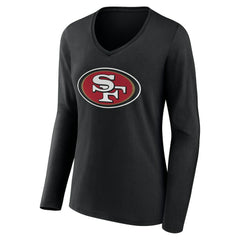 Women's Team Authentic Personalized Name & Number Long Sleeve V-Neck T-Shirt - San Francisco 49ers