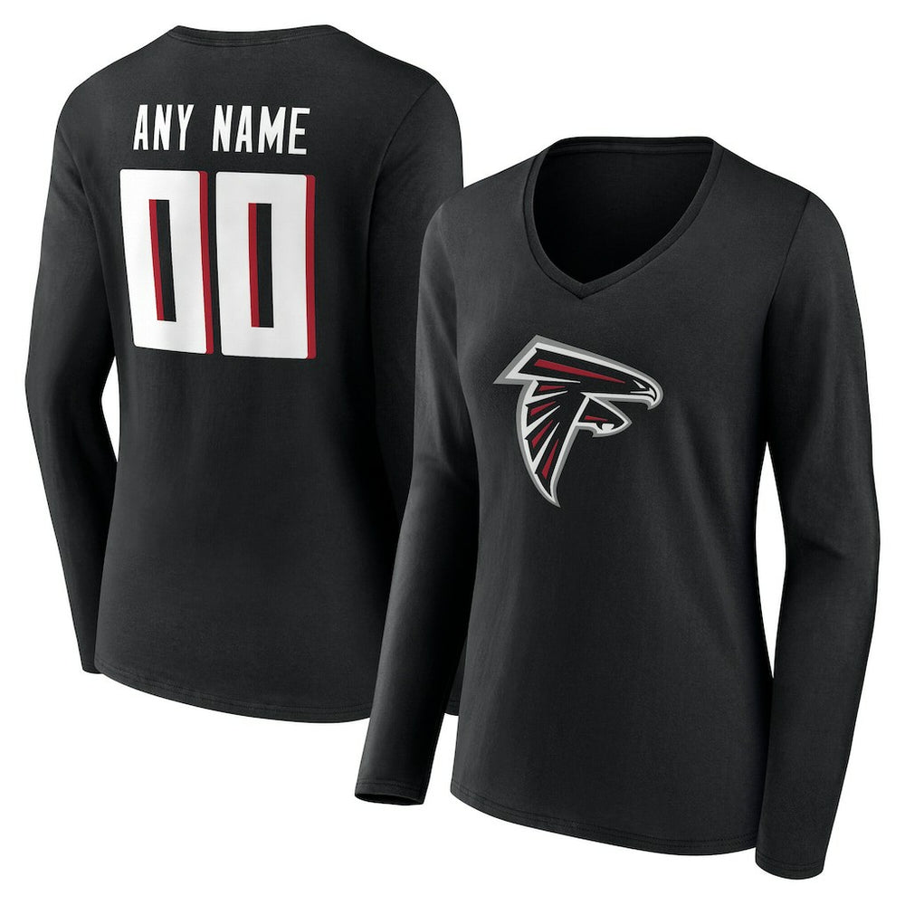 Women's Team Authentic Personalized Name & Number Long Sleeve V-Neck T-Shirt - Atlanta Falcons