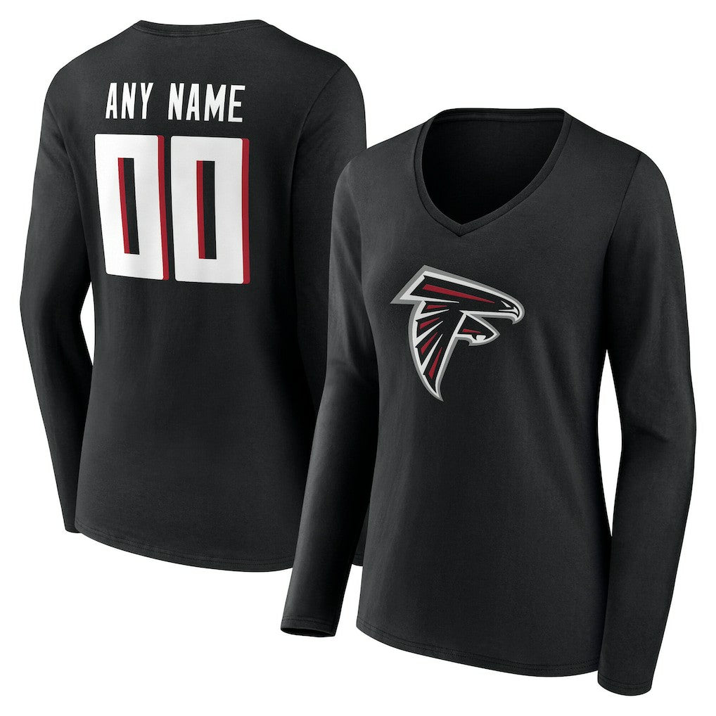Women's Team Authentic Personalized Name & Number Long Sleeve V-Neck T-Shirt - Atlanta Falcons