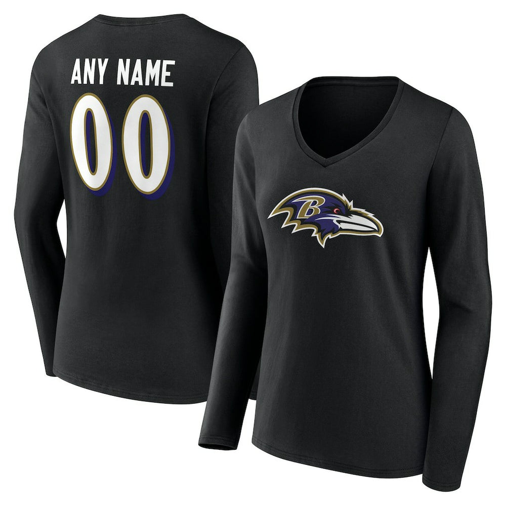 Women's Team Authentic Personalized Name & Number Long Sleeve V-Neck T-Shirt - Baltimore Ravens