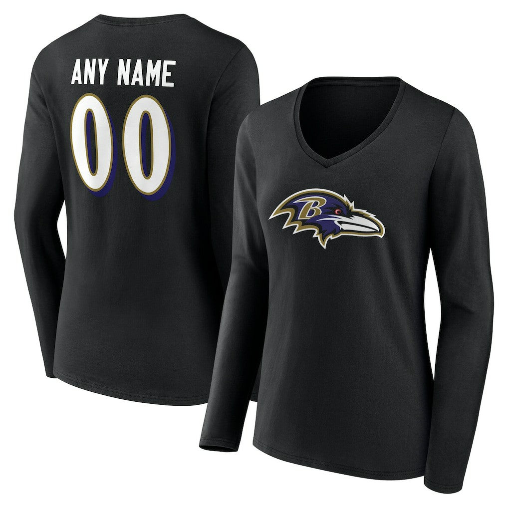 Women's Team Authentic Personalized Name & Number Long Sleeve V-Neck T-Shirt - Baltimore Ravens