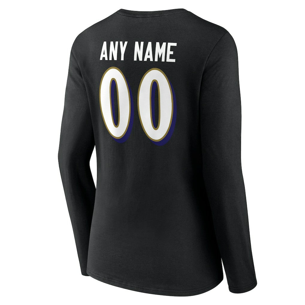 Women's Team Authentic Personalized Name & Number Long Sleeve V-Neck T-Shirt - Baltimore Ravens
