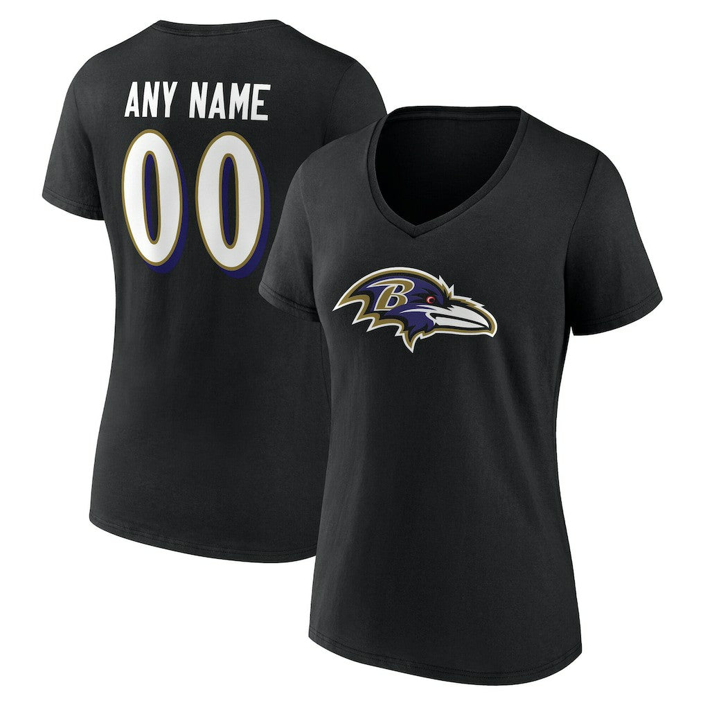 Women's Team Authentic Personalized Name & Number V-Neck T-Shirt - Baltimore Ravens