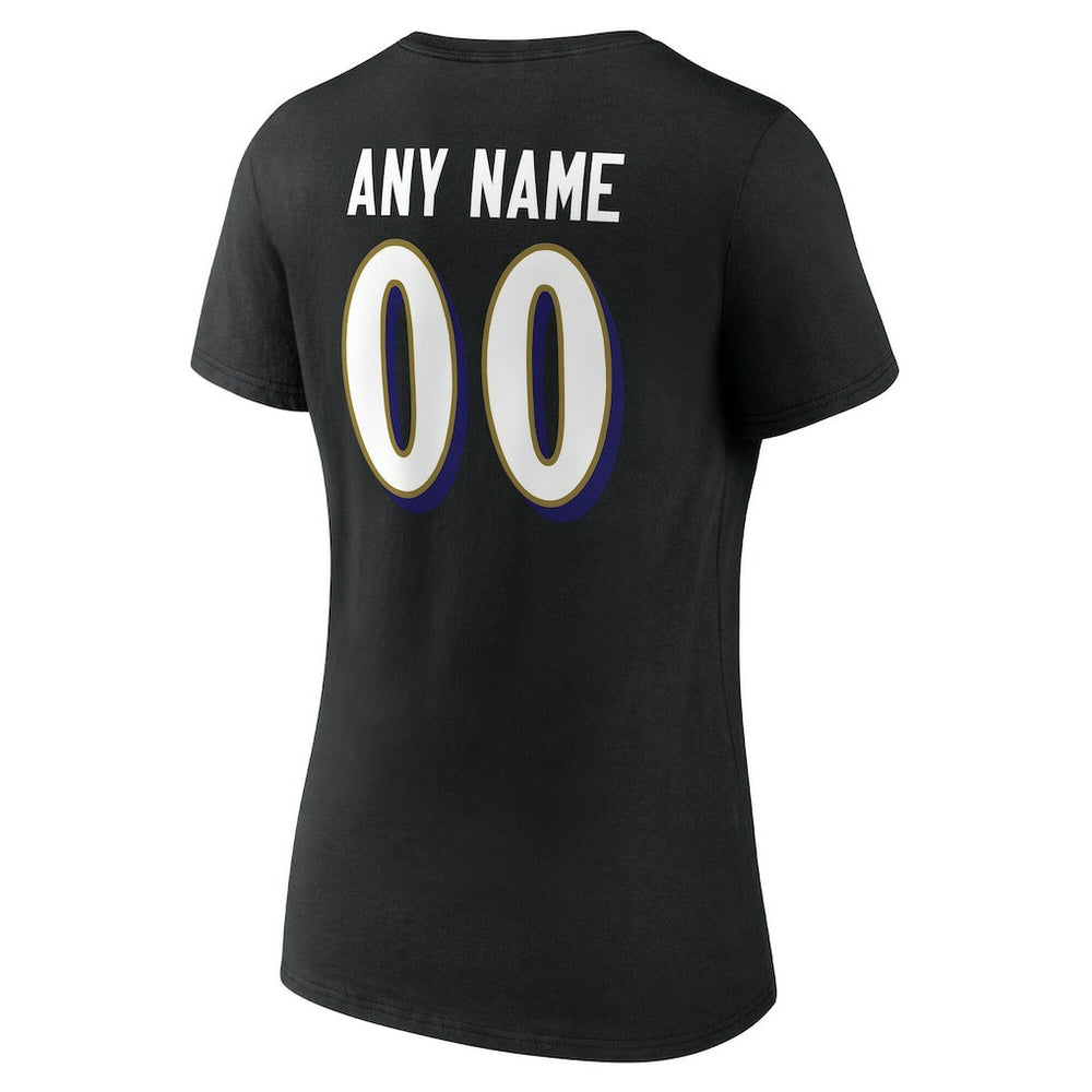 Women's Team Authentic Personalized Name & Number V-Neck T-Shirt - Baltimore Ravens