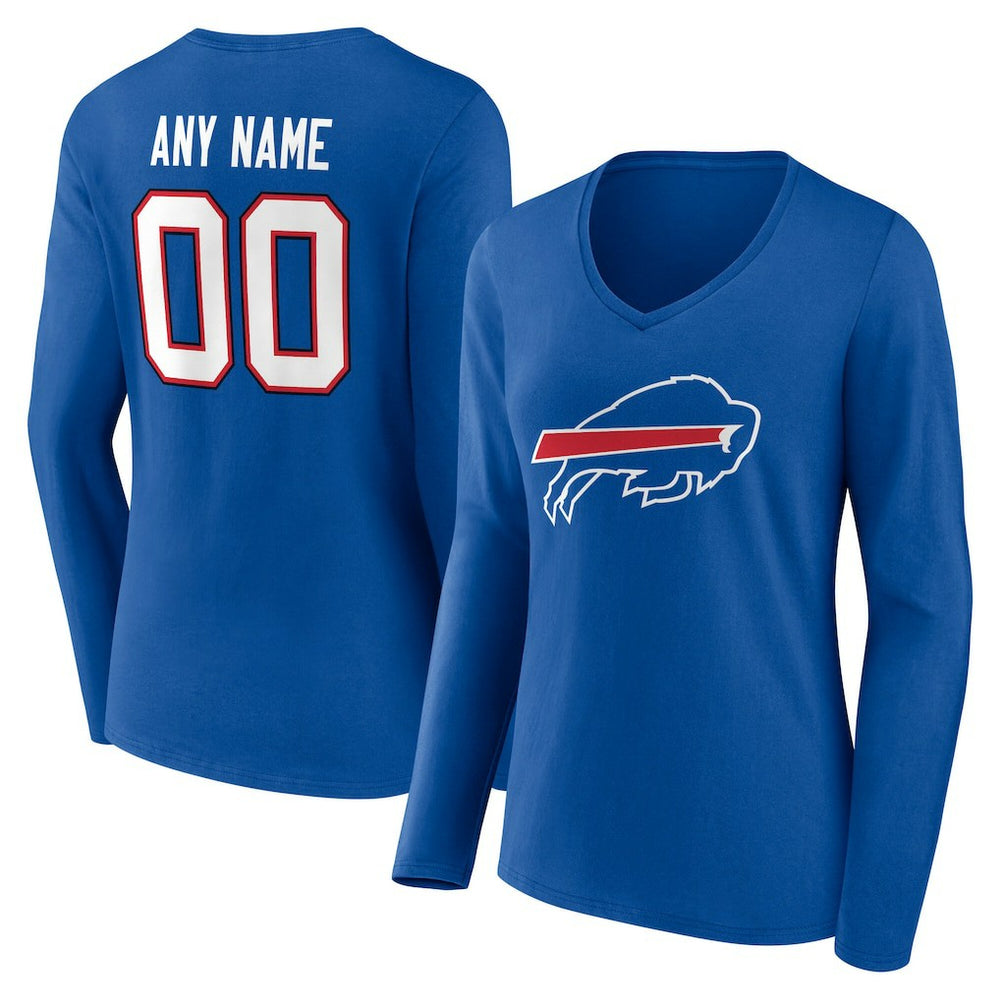 Women's Team Authentic Personalized Name & Number Long Sleeve V-Neck T-Shirt - Buffalo Bills