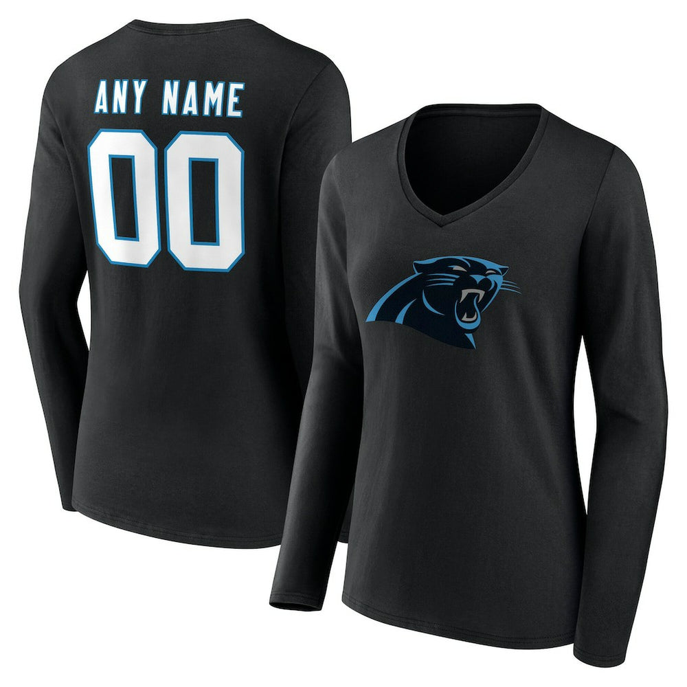 Women's Team Authentic Personalized Name & Number Long Sleeve V-Neck T-Shirt - Carolina Panthers
