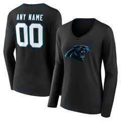 Women's Team Authentic Personalized Name & Number Long Sleeve V-Neck T-Shirt - Carolina Panthers