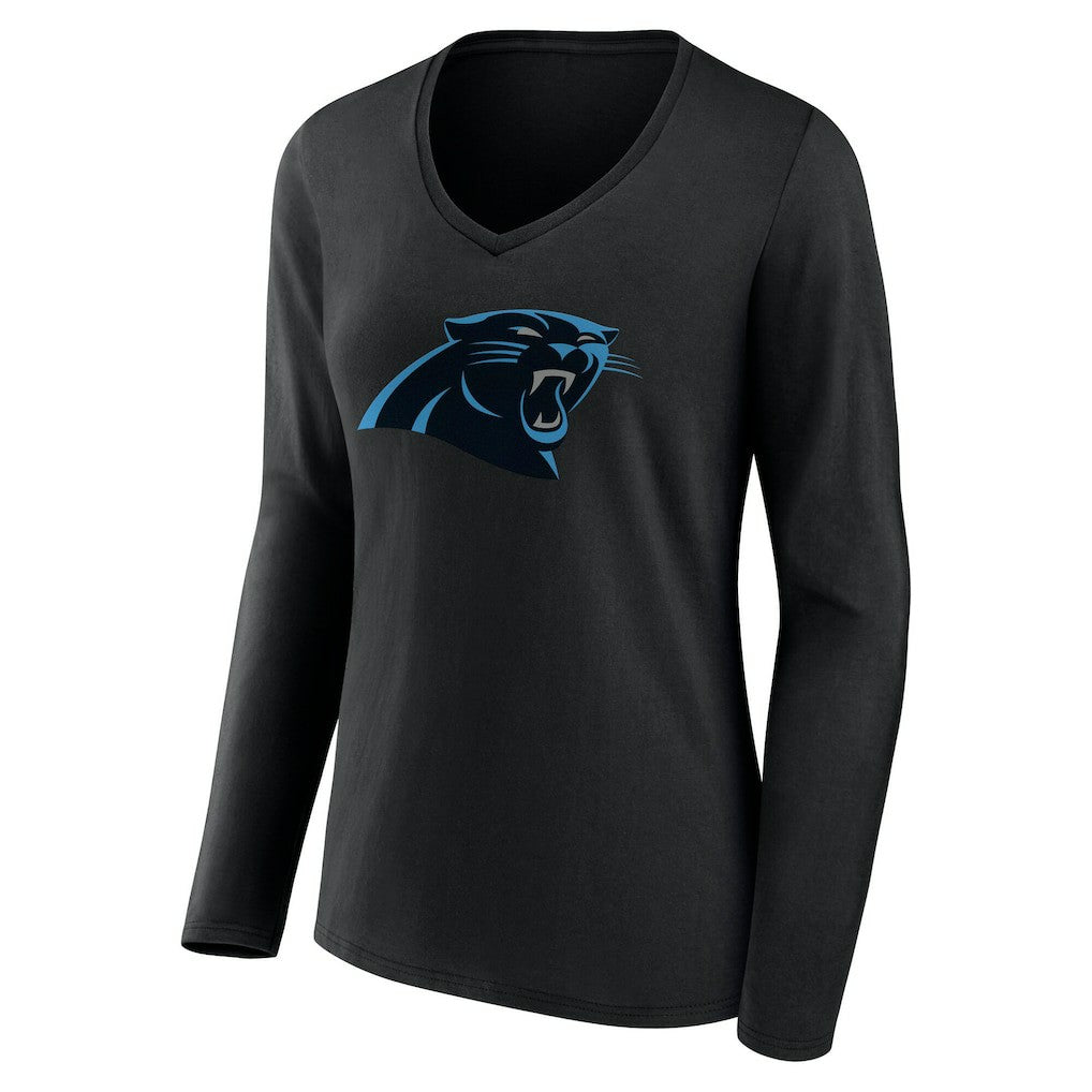 Women's Team Authentic Personalized Name & Number Long Sleeve V-Neck T-Shirt - Carolina Panthers