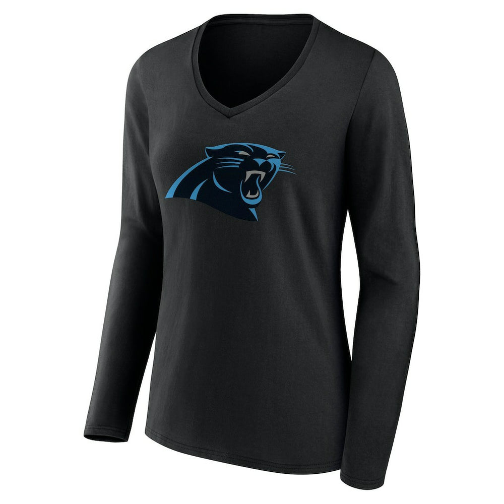 Women's Team Authentic Personalized Name & Number Long Sleeve V-Neck T-Shirt - Carolina Panthers