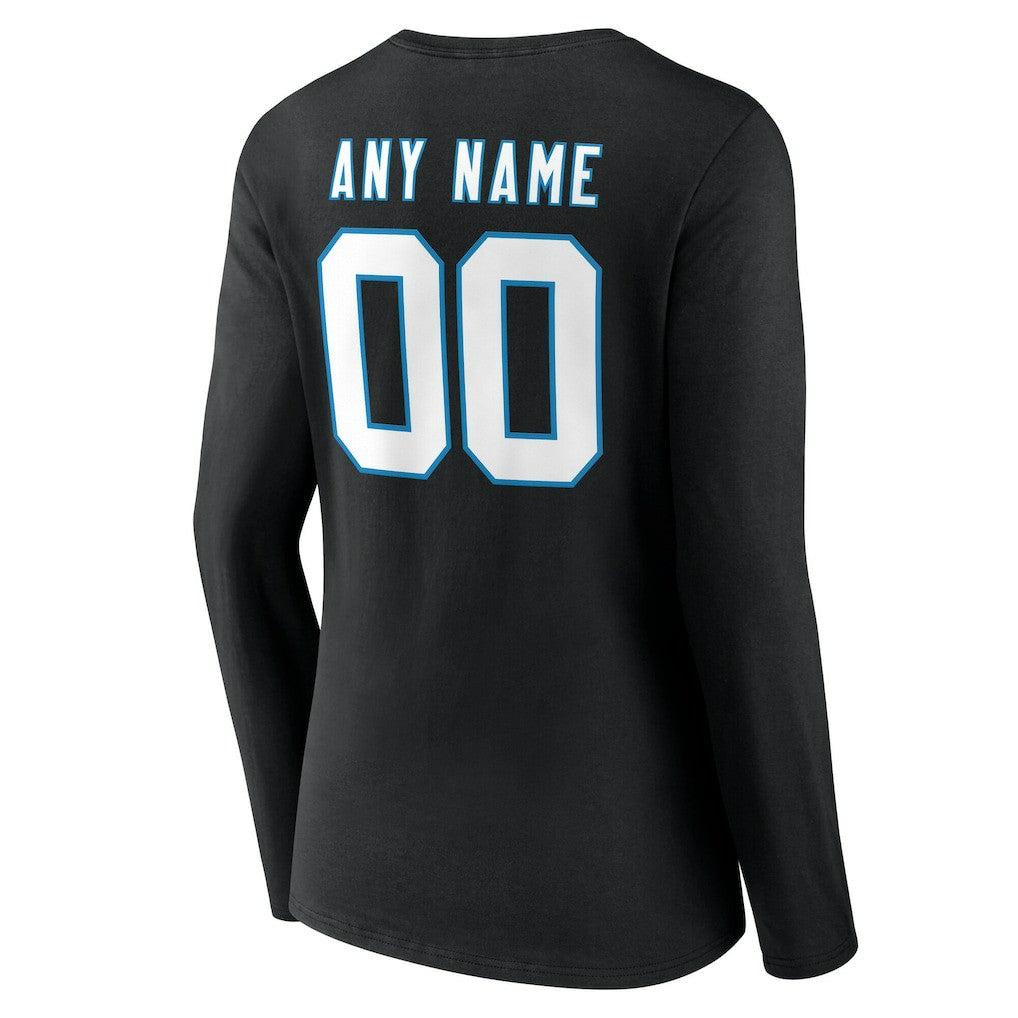 Women's Team Authentic Personalized Name & Number Long Sleeve V-Neck T-Shirt - Carolina Panthers