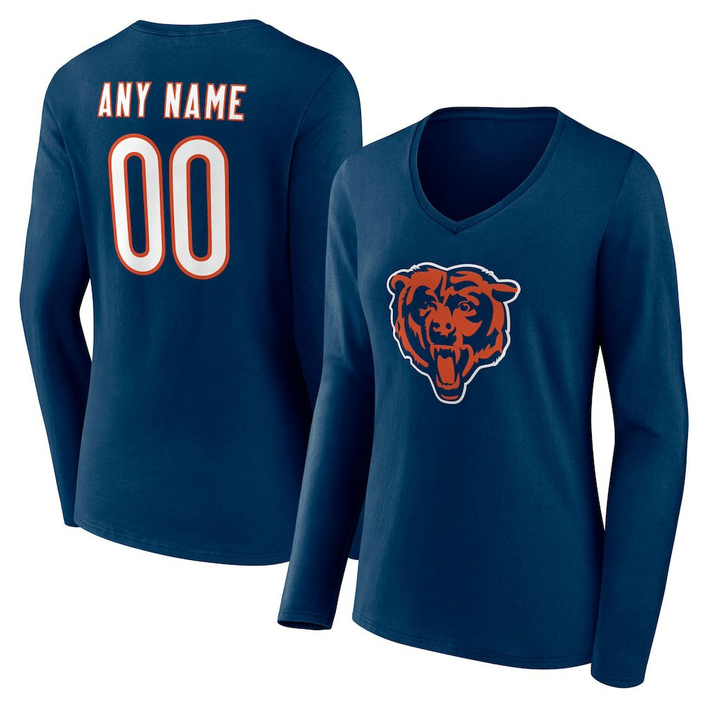 Women's Team Authentic Personalized Name & Number Long Sleeve V-Neck T-Shirt - Chicago Bears