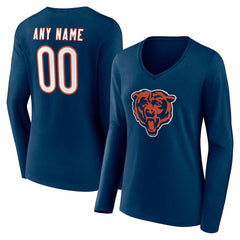 Women's Team Authentic Personalized Name & Number Long Sleeve V-Neck T-Shirt - Chicago Bears