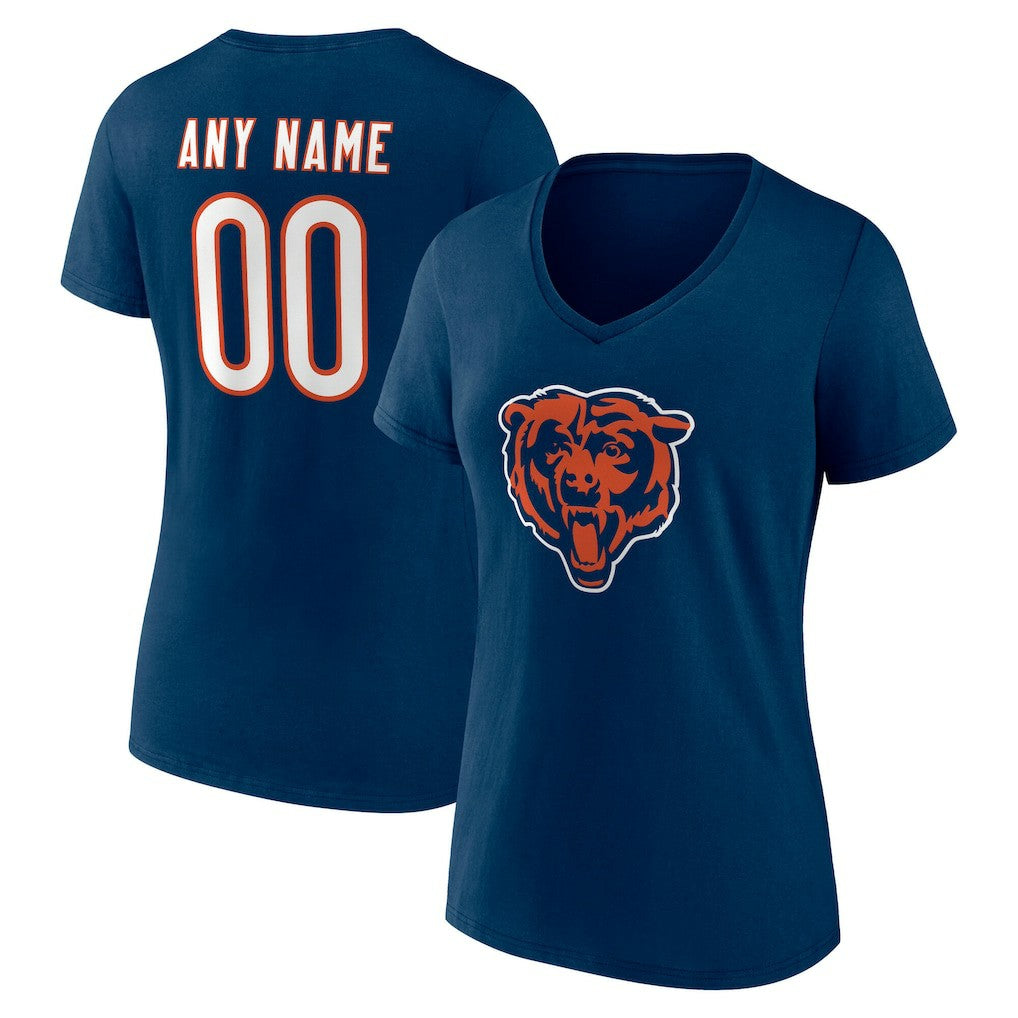 Women's Team Authentic Personalized Name & Number V-Neck T-Shirt - Chicago Bears